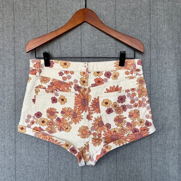 Free People We The Free 70s Retro Brown Floral Itty Bitty Micro Short Size 31 - Picture 6 of 15